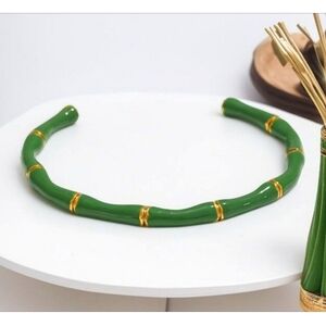 Luxury 18k Gold Plated Jade Green Bamboo Cuff Bracelet